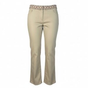 Ann Trinity Womens Tribal Embroidered Boot Cut Khaki Jeans Size 6 Boho Artsy